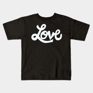 Whimsical Love cartoon illustrated text in icy blue Kids T-Shirt